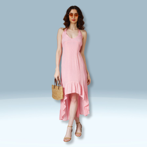 Pink High-Low Maxi Dress