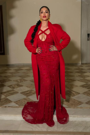 Sunny Leone in Red Majestic Gown