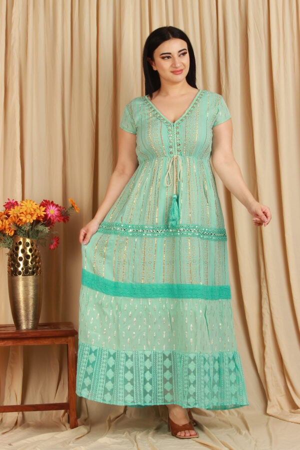 Green Maxi Dress With Mirror Work