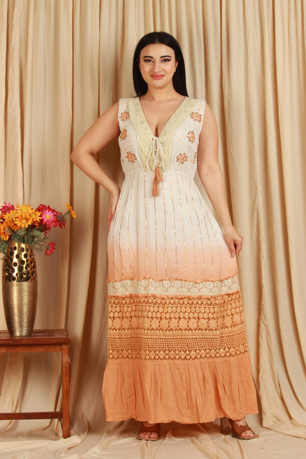 White Peach Lace Embroidered Ombre Dress