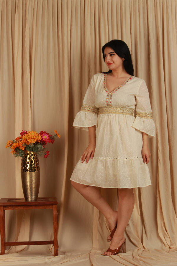 White Dress with Lace Embroidery