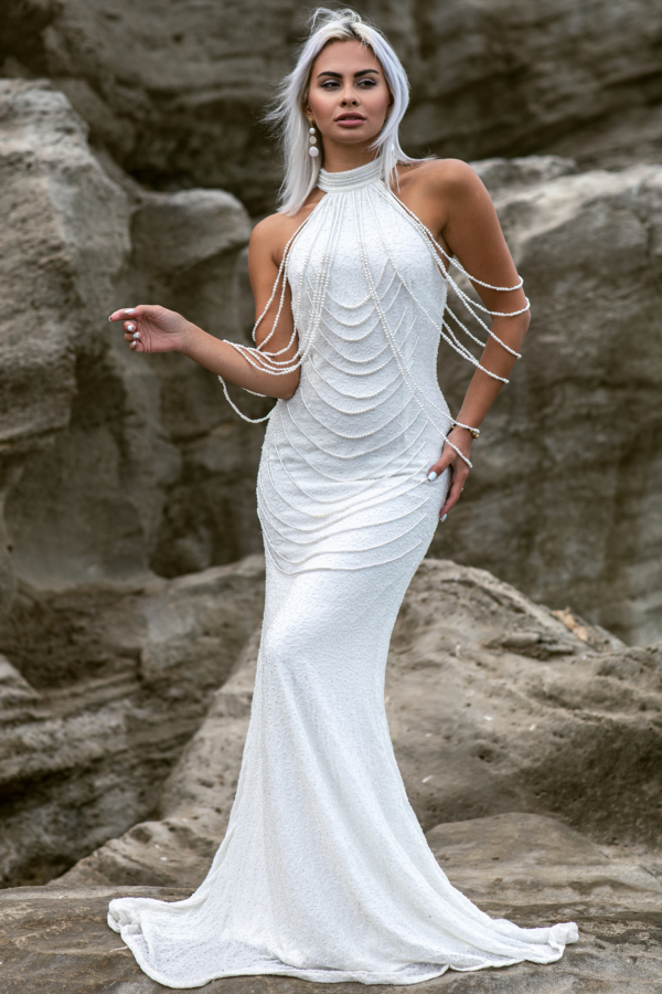 White Chain Embellished Gown