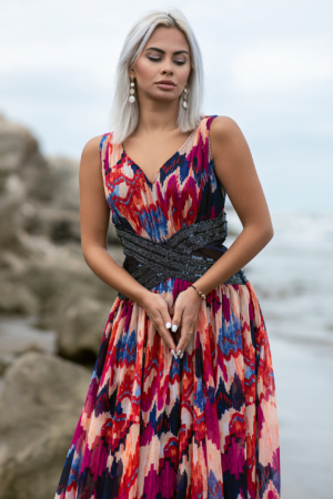 Printed Tropical Fit & Flare Gown1