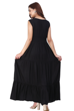 Black Cut-Sleeve Long Dress - Back