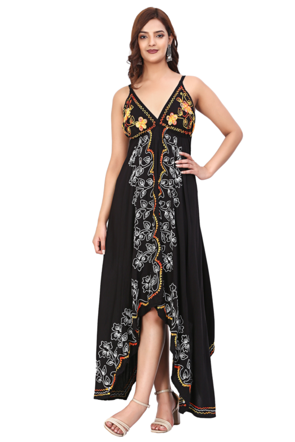 Black Embroidered Abstract Long Dress