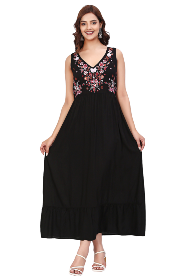 Black Embroidered Classic Dress