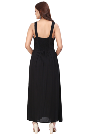 Black Embroidered Long Rayon Dress - Back