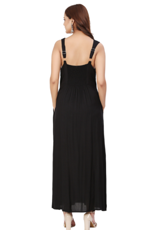 Black Embroidered Slit Dress - Back