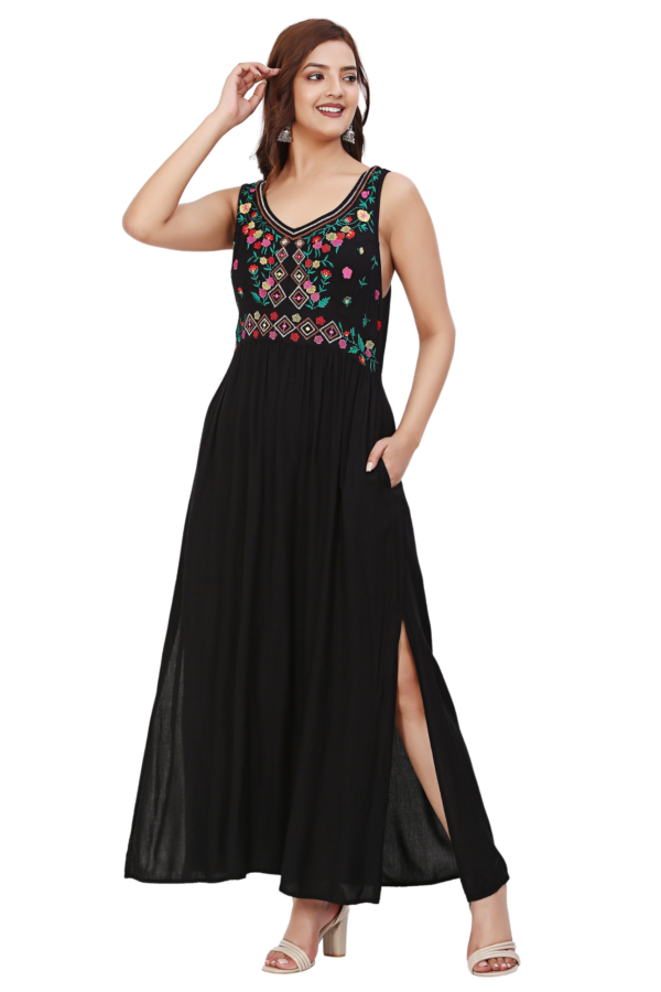 Black Embroidered Slit Dress