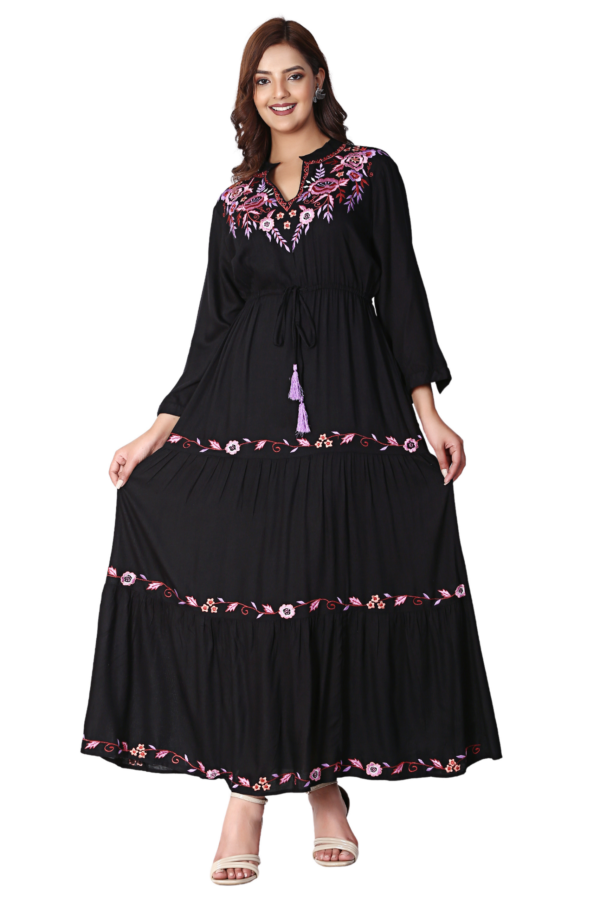 Black Embroidered Tiered Dress