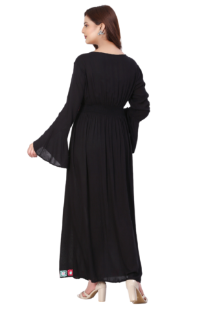 Black Pink Embroidered Maxi Dress - Back