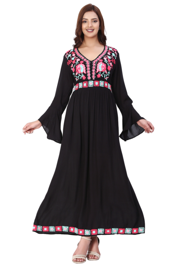 Black Pink Embroidered Maxi Dress