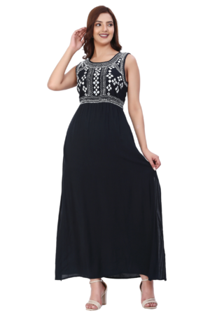 Black White Embroidered Maxi Dress - Front