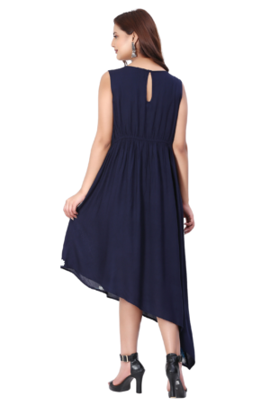 Blue Asymmetrical Embroidered Long Dress - Back