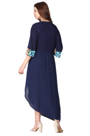 Blue Asymmetrical Summer Long Dress - Back