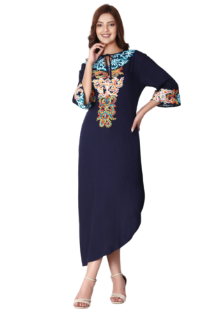 Blue Asymmetrical Summer Long Dress - Front