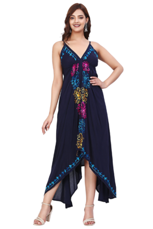 Blue Embroidered Beach Dress - Front