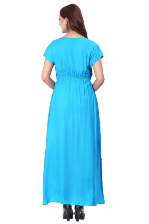 Blue Embroidered Dress With Dori - Back