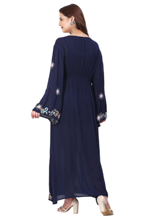 Blue Embroidered Long Dress - Back