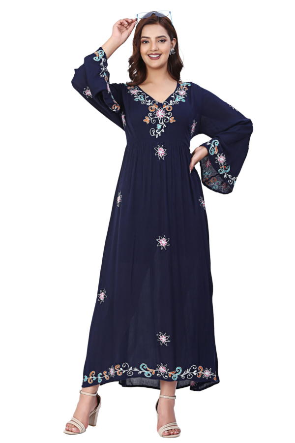 Blue Embroidered Long Dress