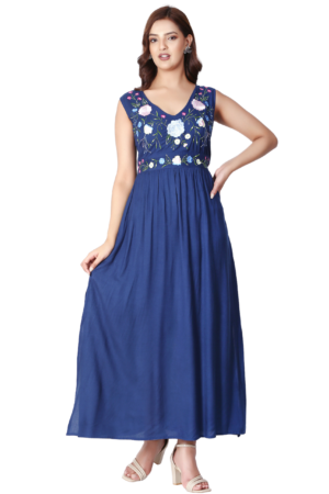 Blue Fit & Flare Summer Dress - Front