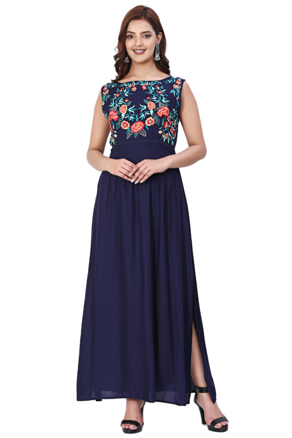 Blue Flared Embroidered Dress