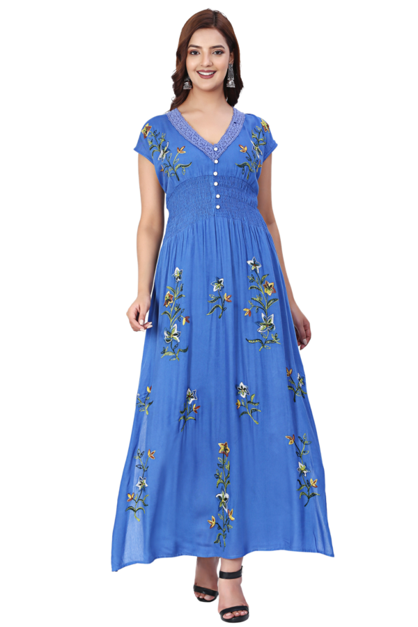 Blue Floral Rayon Dress