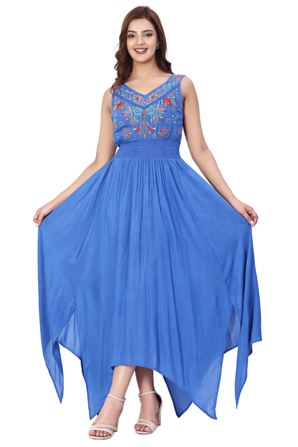 Blue High Low Embroidered Dress