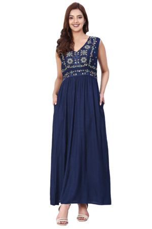 Blue Long Summer Dress - Front