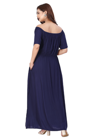 Blue Off-shoulder Summer Long Dress - Back