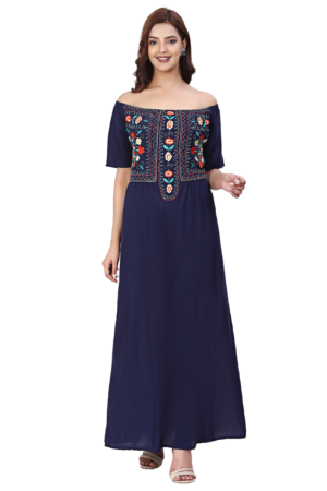 Blue Off-shoulder Summer Long Dress - Front