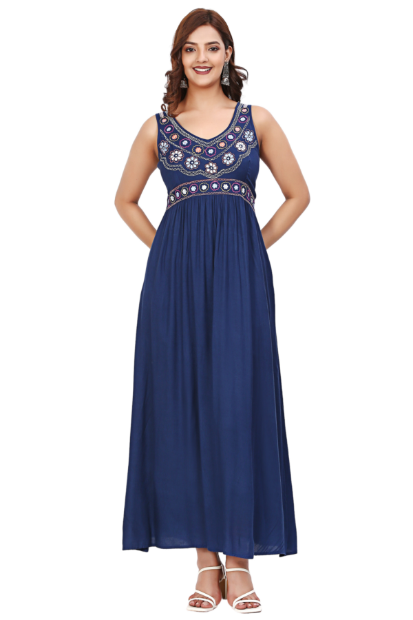 Blue Rayon Long Slit Dress