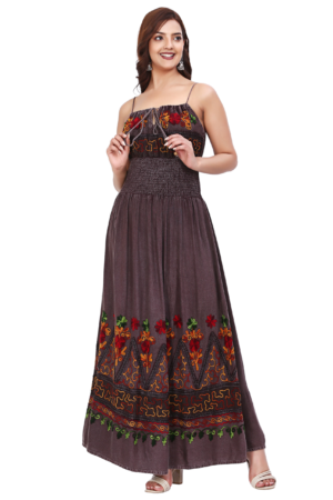 Brown Rayon Floral Dress - Front