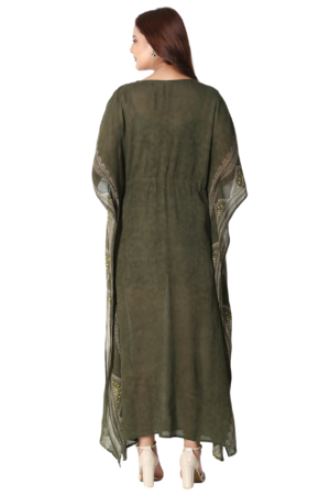 Mehendi Green Kaftan Long Dress - Back