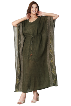 Mehendi Green Kaftan Long Dress - Front