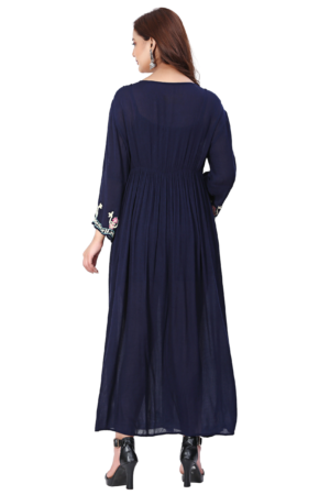 Navy Blue Embroidered Dress With Dori - Back