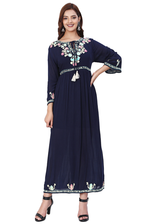 Navy Blue Embroidered Dress With Dori