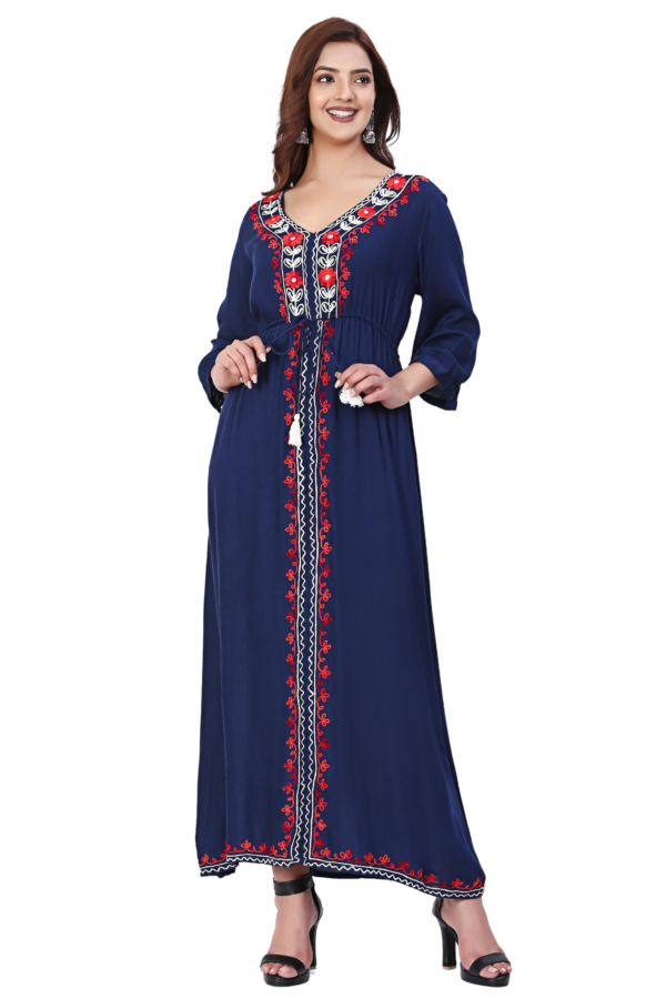 Navy Blue Embroidered Long Dress