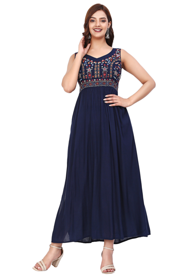Navy Blue Fit Flared Embroidered Dress