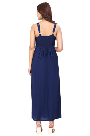 Navy Blue Floral Embroidered Dress - Back