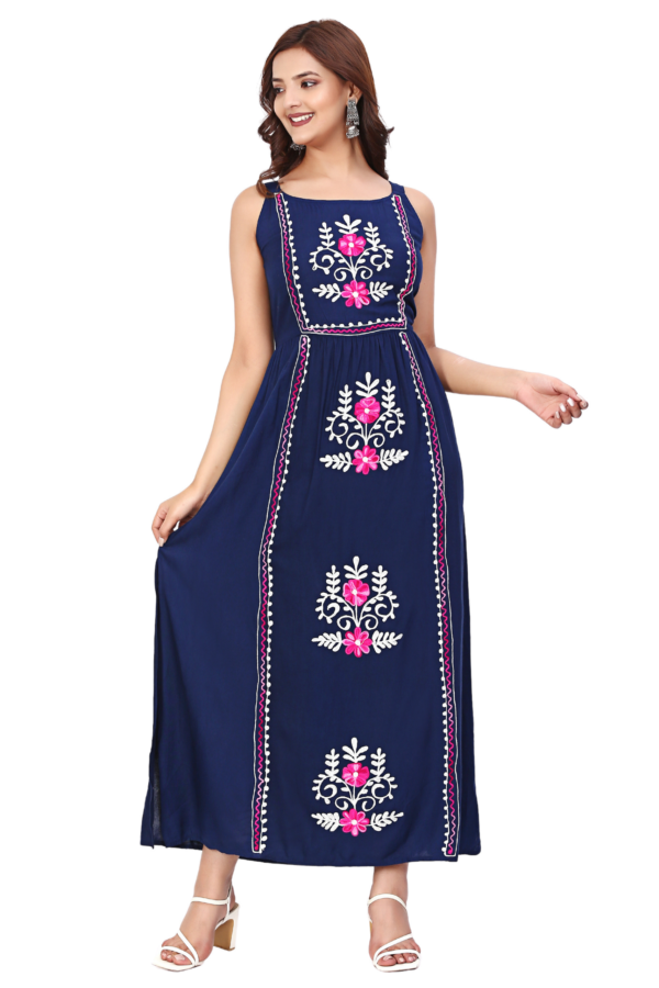 Navy Blue Floral Embroidered Dress