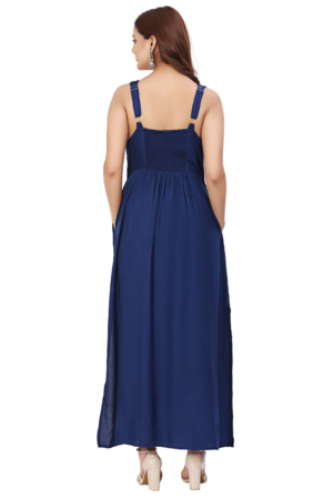 Navy Blue Rayon Long Dress - Back
