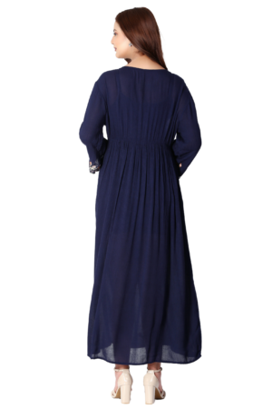 Navy Blue Round Neck Long Dress - Back