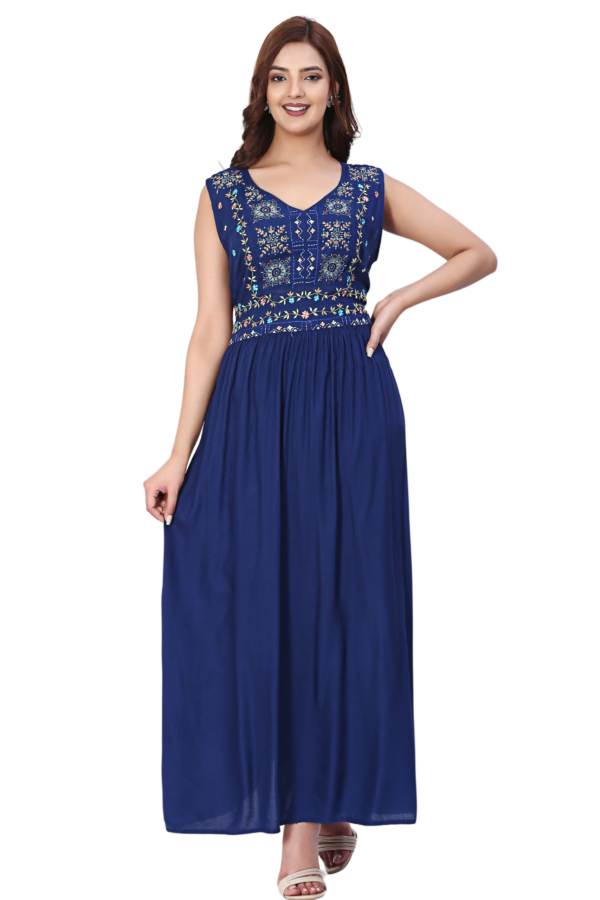 Navy Blue White Embroidered Dress