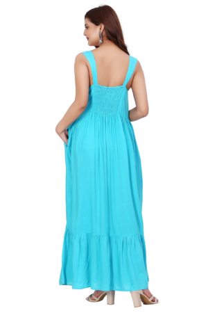 Sky Blue Rayon Gathered Dress - Back