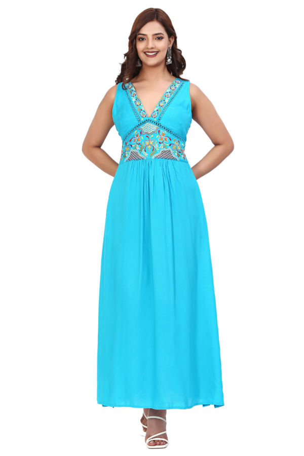 Sky Blue Rayon Lace Long Dress