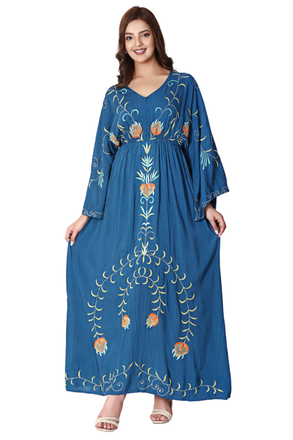 Turquoise Bell Sleeve Embroidered Dress