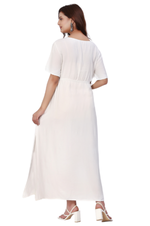 White Embroidered Long Dress - Back