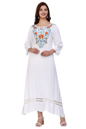 White Embroidered Maxi Dress - Front