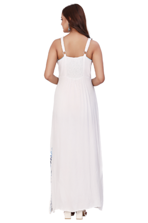 White Embroidered Rayon Long Dress - Back